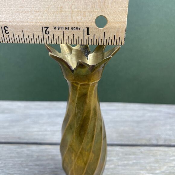 Vintage Brass Swirl Vase - Pineapple Top Vase - Small Brass Bud Vase - 5.25” - Picture 9 of 9
